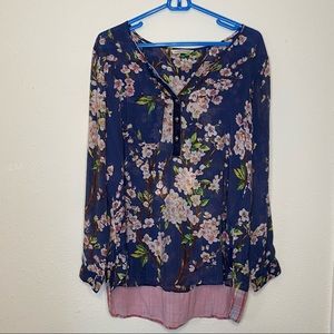 Soft Surroundings Silk Blend Cherry Blossom Tunic with Velvet Hem